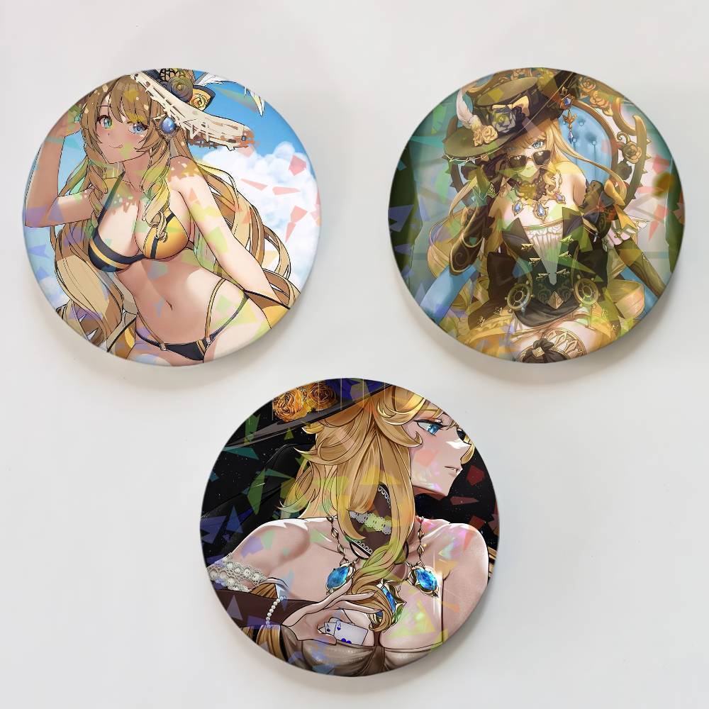 Genshin Impact Navia รอบประณีตป้ายเลเซอร์เข็มกลัด Creative Pins สําหรับเสื้อผ้าหมวกกระเป๋าเป้สะพายหล