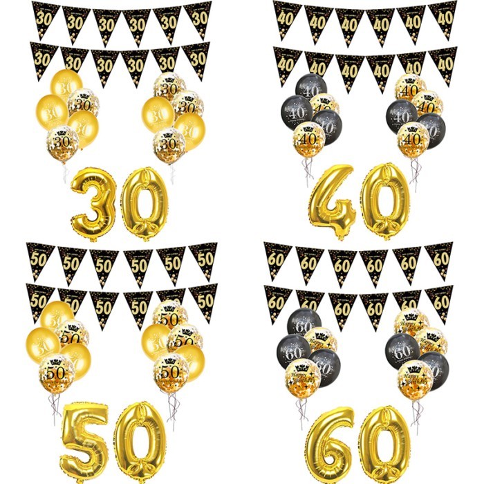 A LOVABLE 30th 40th 50th 60th ตกแต่งวันเกิดจํานวนบอลลูนวันเกิดแขวนแบนเนอร์ธงสําหรับผู้ใหญ่ 30th Anni