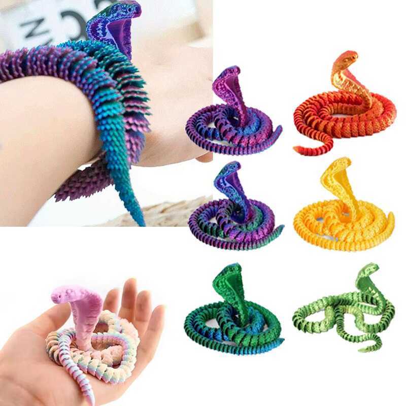 C [ของเล่น] 3D Print Cobra Snake Toy Movable Joint King Cobra F Toys Simulated Snake Prank Toy Home