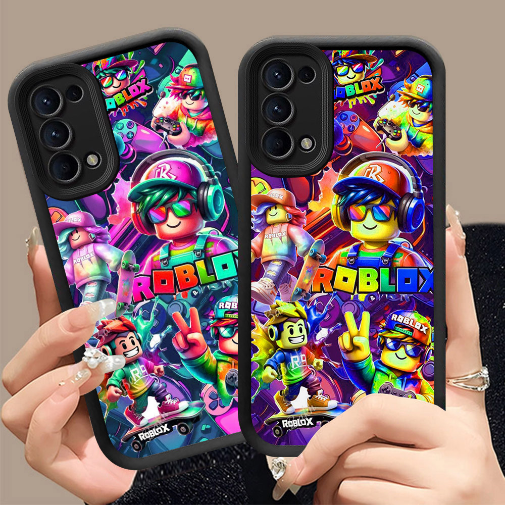 Q-36 Super Roblox ขาวดำเคสโทรศัพท์หรับ OPPO Reno 5F 5 4F Iite 4 5Z Lite 5G ปกสีชมพู