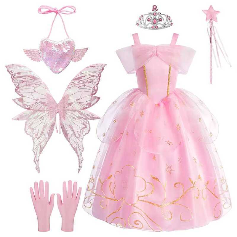 l Gown Girls Pink Dress Sets Child Christmas Clothes Kids Halloween Sleeping Beauty Aurora Princess