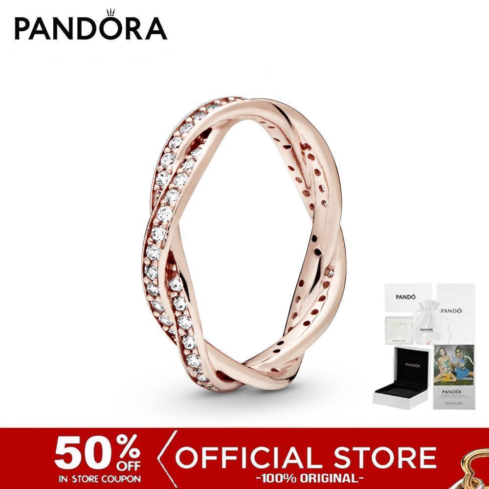 (ของแท้100%) Pandora Braided Rose Ring With Clear Cubic Zirconia แหวน แหวนแพนดอร่า แหวนแพนดอร่ามี แหวนโรส