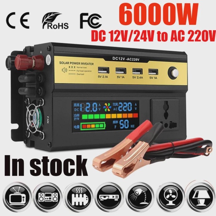 Peak 3000-6000W Car Power Inverter DC12/24V To AC 220V Transformer with USB Universal Socket Charge