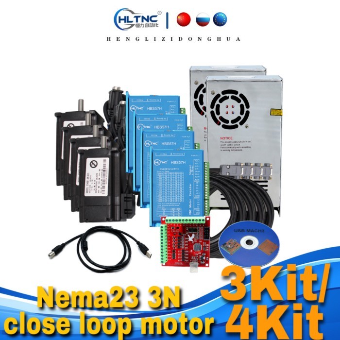 New Promotion 3-Axis Daul Y 3kit / 4kit Nema23 3Nm Close Loop Motor + HBS57H Driver+Power Supply 35