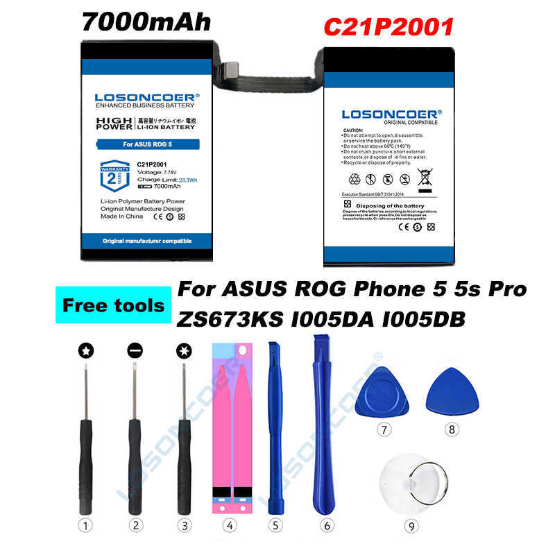 แบตเตอรี่ LOSONCOER 5500Mah-7000Mah รุ่น C21p2001 สำหรับ ROG Phone 5,5S Pro Zs673ks I005da I005db/