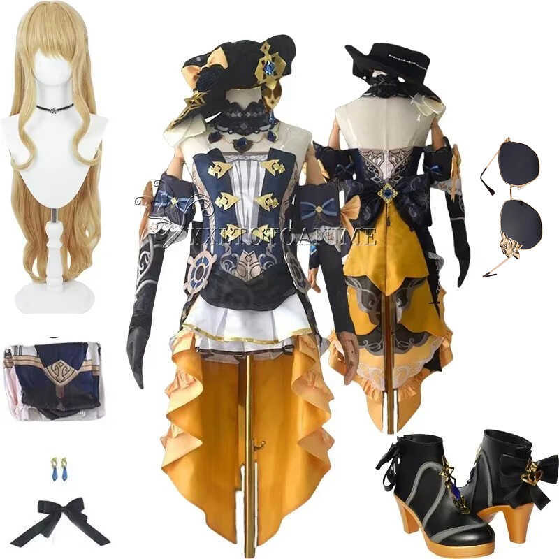 W Game Genshin Impact Navia Cosplay Costume Wig Dress Uniform Fontaine Spina Di Rosula Hat Earrings