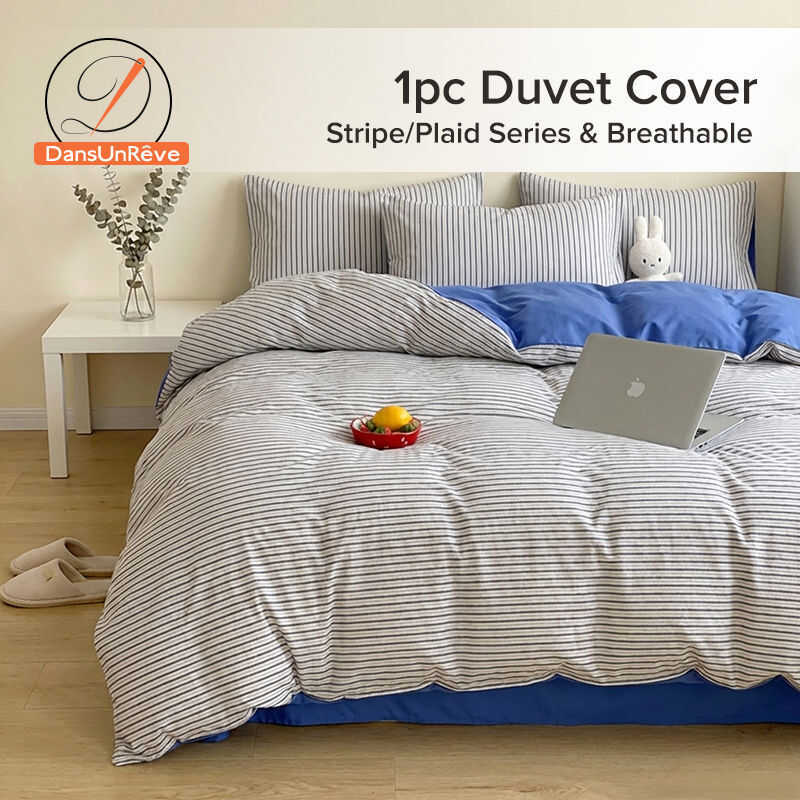 Dansunreve 1pc Quilt Cover Plaid Stripe Duvet Cover with Zipper Soft Comforter Cover Queen King Sin
