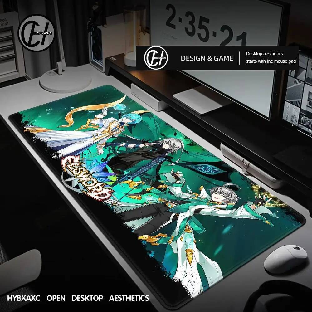 Elsword แผ่นรองเมาส์สําหรับเล่นเกมอะนิเมะ RGB แผ่นรองเมาส์ LED แผ่นรองโต๊ะยางเรืองแสงแผ่นรองโต๊ะเดสก