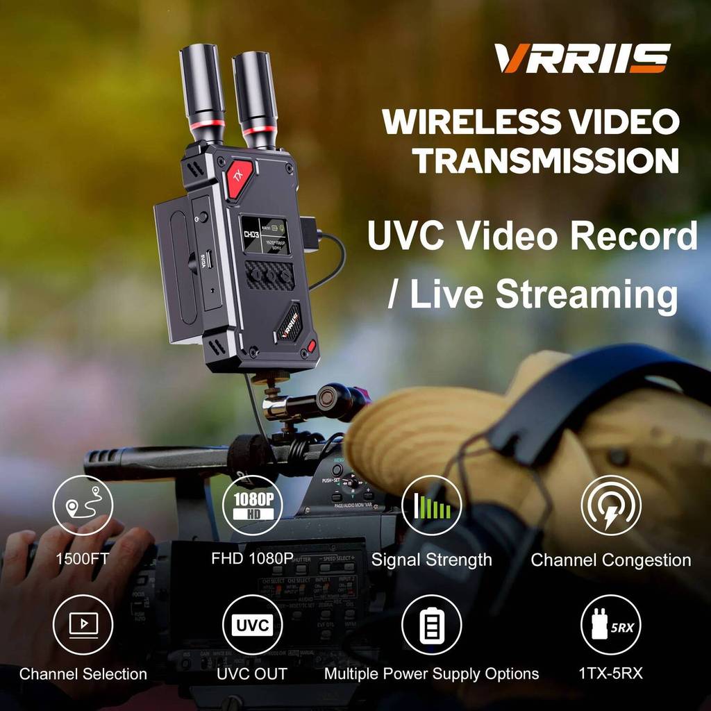 450m Wireless HDMI Video Transmitter Receiver Extender รองรับ NP-F แบตเตอรี่กล้องถ่ายทอดสด UVC Audio
