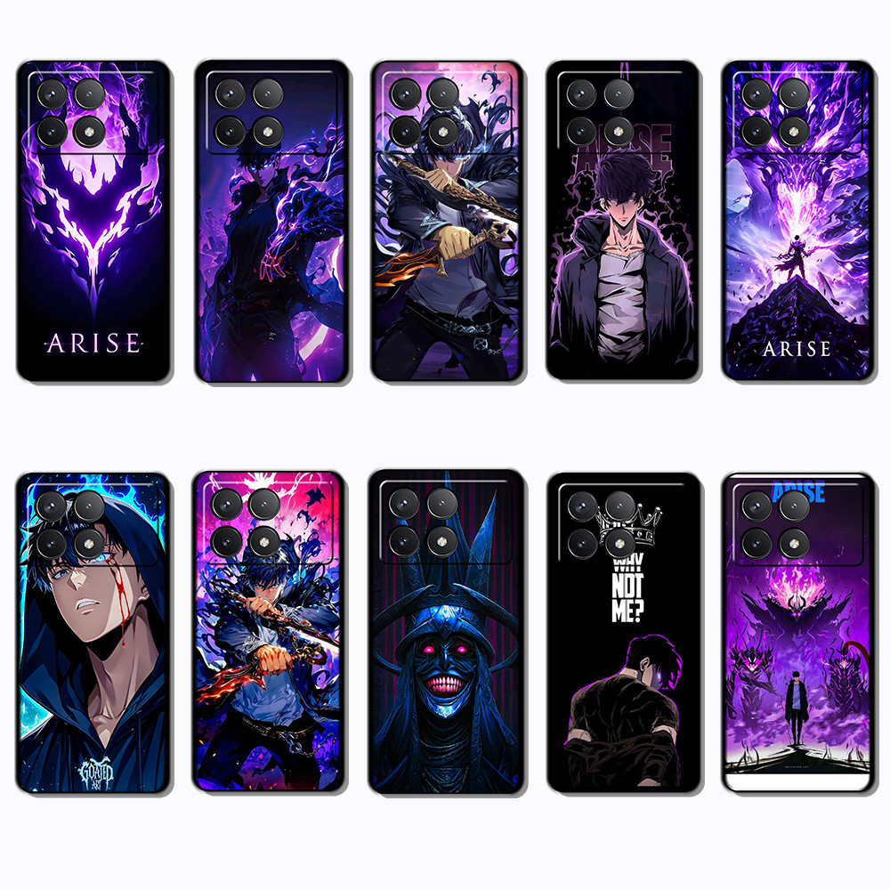 เคสโทรศัพท์สีดําแบบนุ่มสําหรับ Xiaomi Redmi K40 K60 K70 หมายเหตุ 7 8 Pro Solo Leveling Cover