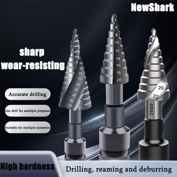 Step Drill Bit Set for Metal and Wood, Spiral Grooved for Faster Drilling, Step Bits with Different