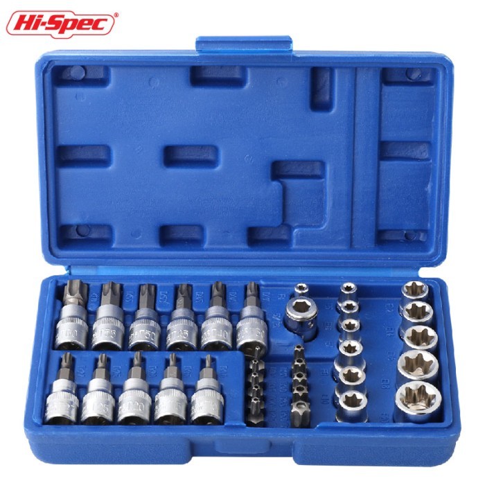 Hi-Spec 34-Piece Multi-Tooth Socket Wrench Set Universal Use 3/8 Inch & 1/4 Inch Drive For Automoti