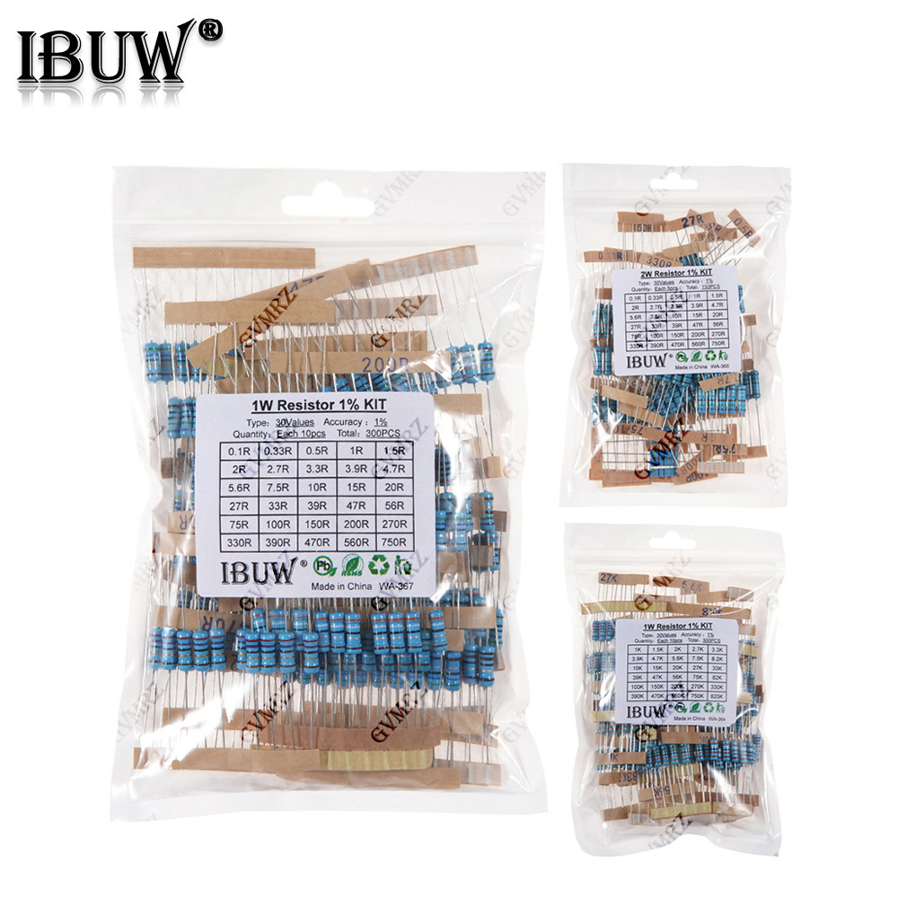 1/2W 1/4W 1W 2W 3W ความต้านทานชุด 1% โลหะฟิล์ม Resistor Assortment Kit 1K ~ 820K 0.1R ~ 750R 1K 10K 
