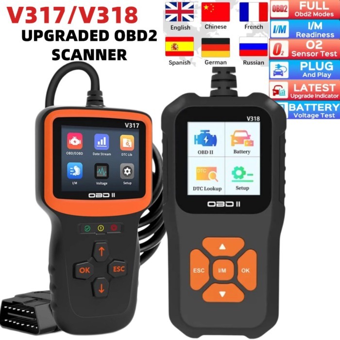 V318/V317 Auto Diagnostic Tool Scanner Automobile Battery Tester OBD2 Automobile Clear Fault Detect