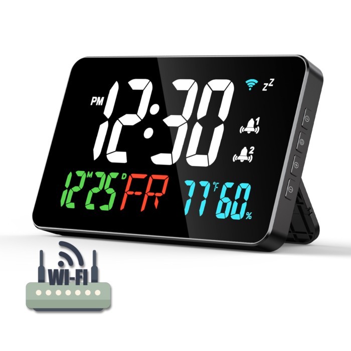 Smart Wifi Digital Wall Clock Temperature Humidity Display 4-Level Brightness Desk Table Electronic