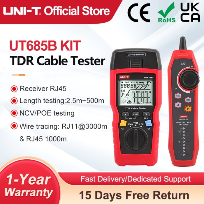 UNI-T Network Cable Tester RJ45 RJ11 UT685B KIT TDR Cable Tracker Lan Tester Wiring Detector POE De