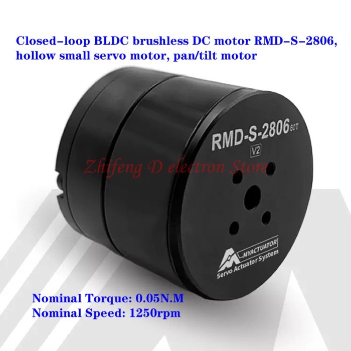 0.05N.M 1250rpm closed loop BLDC brushless DC motor RMD-S-2806, hollow small servo motor, pan/tilt