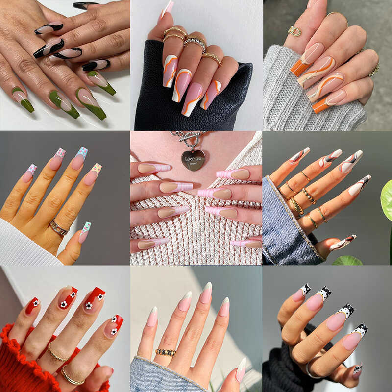 French Peach Nude Color Wearing Nails Nails เล็บปลอม แผ่นแปะเล็บ เล็บปลอม แพ็คเกจรวม