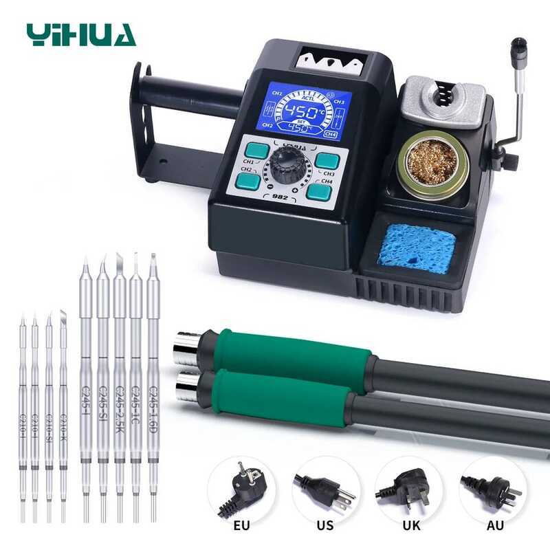 YIHUA 982 สถานีบัดกรีแบบให้ความร้อนอัตโนมัติ รองรับด้ามจับหัวแร้ง C210 สำหรับงานซ่อมแซมและเชื่อมอิเล