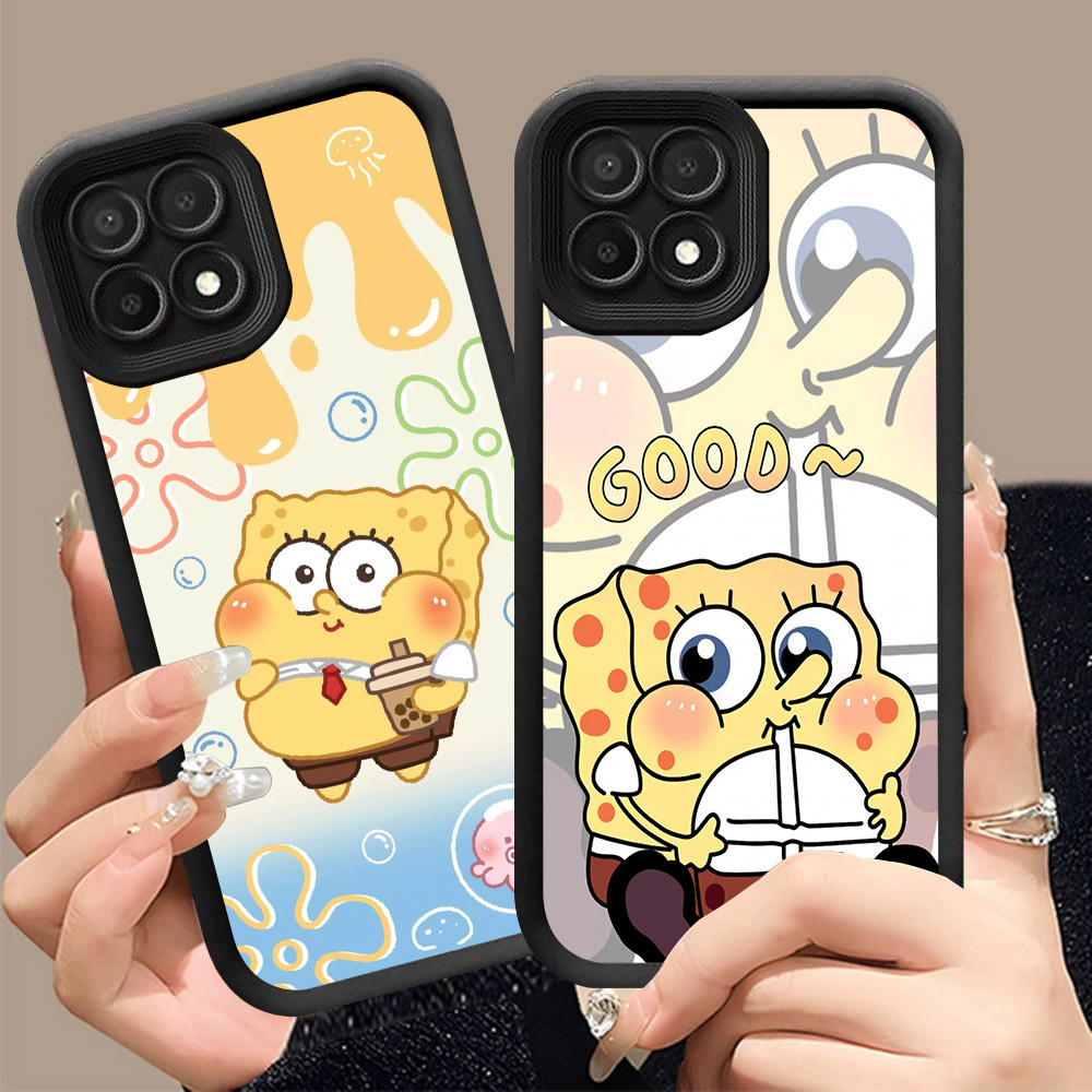 Q-7 SpongeBob ขาวดำเคสโทรศัพท์หรับ Realme Narzo N55 C30S 8i C33 C30 50 50A C55 Prime 5G ปกสีชมพู