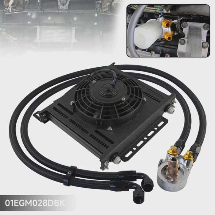Black/Silver Universal 3/4x16UNF and M20x1.5 +7'' Electric Fan Transmission Engine 34 Row Oil Coole