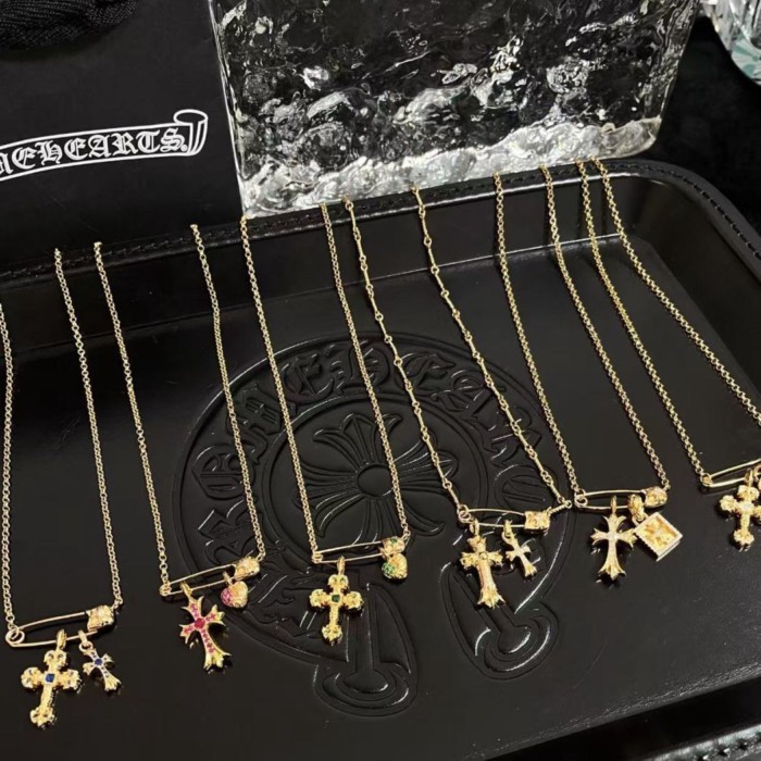 Chrome Hearts Chrome Hearts เข็มกลัดสร้อยคอไม้กางเขนคู่ผู้หญิงอเนกประสงค์คลาสสิกจี้ย้อนยุคสร้อยคอไม่