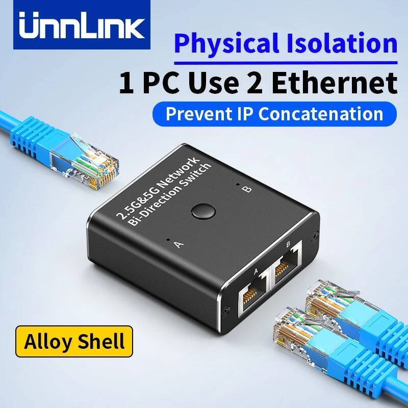 ใหม่ Unnlink 2 พอร์ต RJ45 สวิตช์เครือข่าย 2500Mbps, 2.5G Ethernet Splitter 2 In 1 Out Selector เข้าก