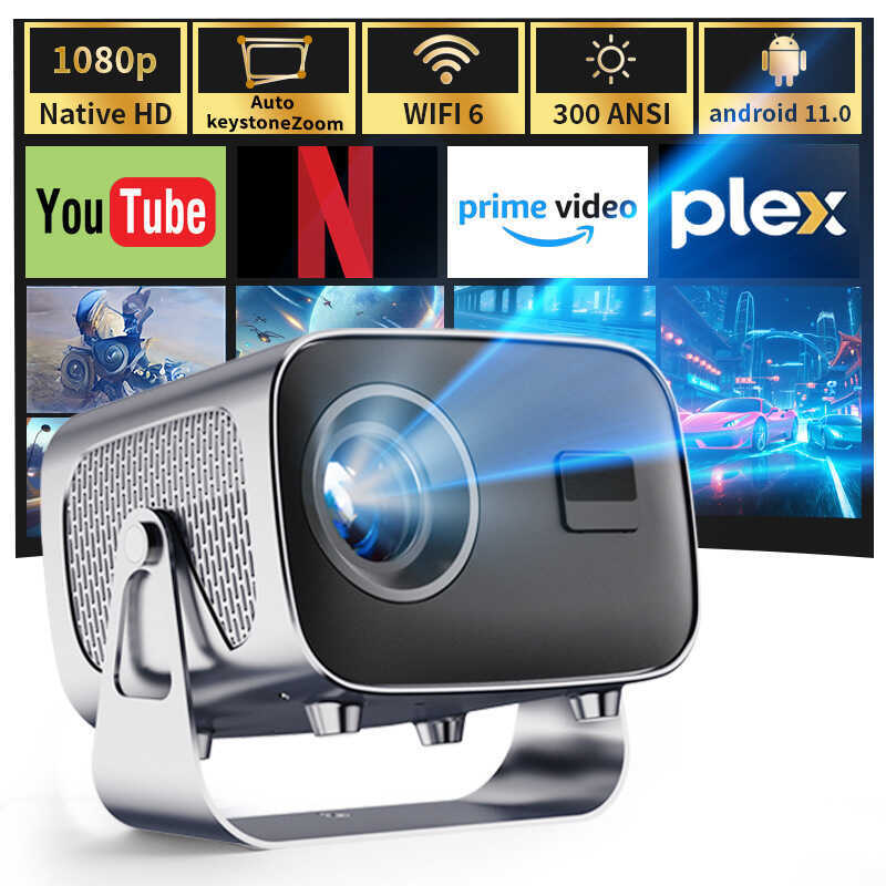 โปรเจคเตอร์โฟกัสไฟฟ้ารุ่นต่างประเทศ A10 Android WIFI โปรเจคเตอร์ 4K + HD Mini Gimbal