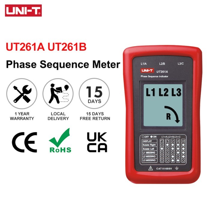 UNI-T Phase Sequence Meter UT261A UT261B Phase Missing Motor Rotation Indicator Phase Sequence Dete