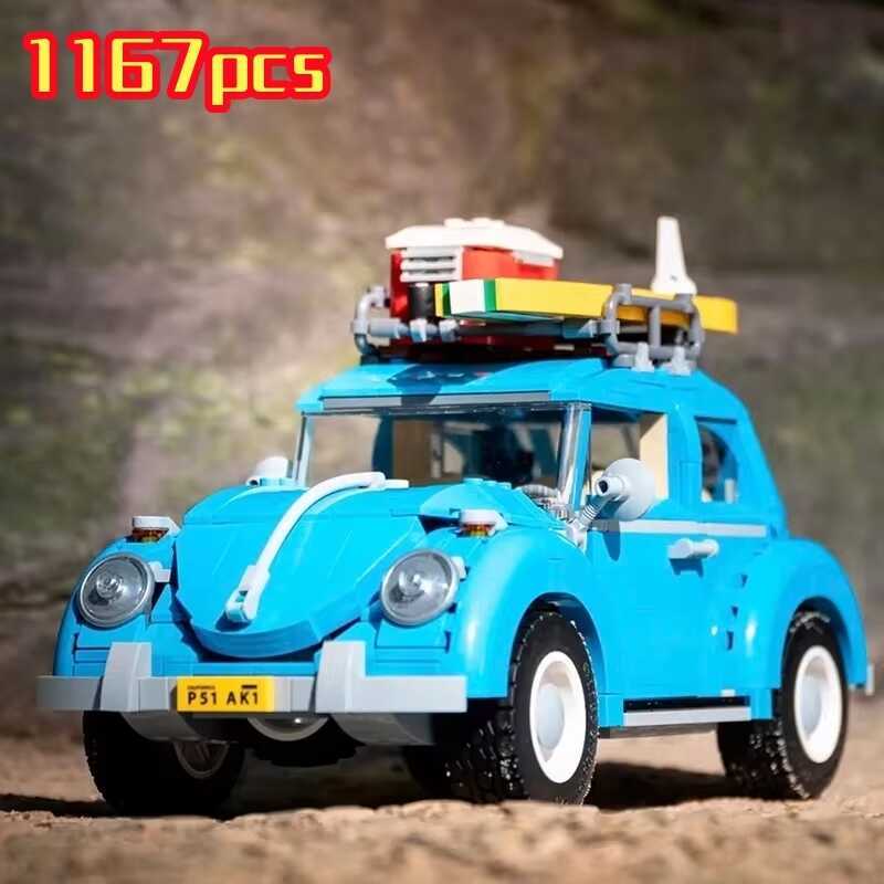 cal Blue Beetle Camper Car Building Blocks Model Creative City Vehicle Set Toys Bricks For Boy Kids