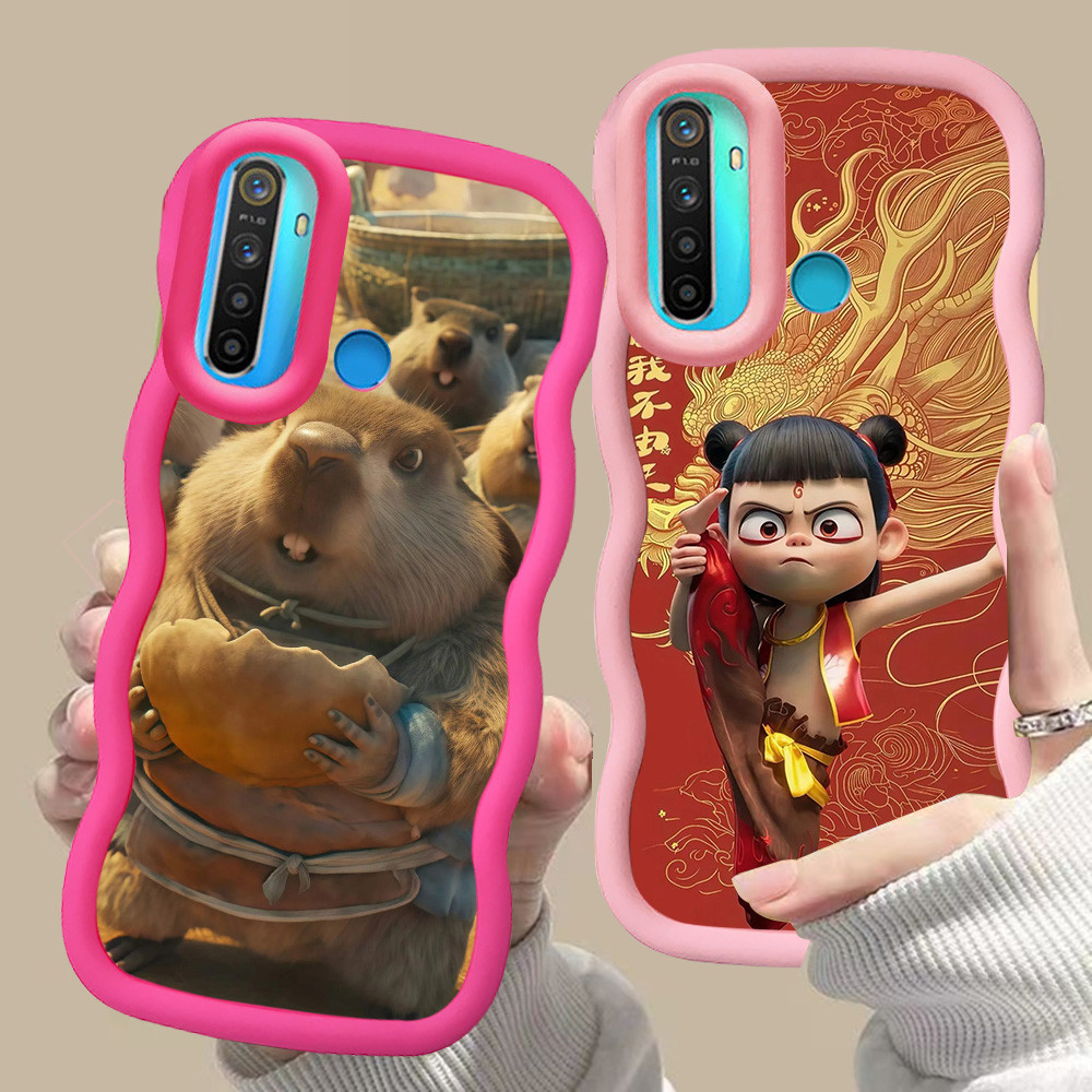 MERAH D-4 ne zha สีชมพูสีแดงปลอกสําหรับ OPPO A31 A91 Reno 3 Realme 5 6i 5i 5s สีดํา