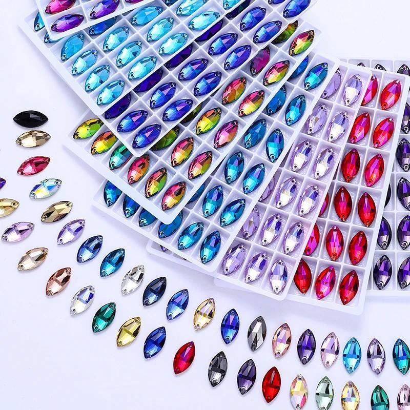 ABColors แก้ว Navette คุณภาพสูง พร้อมหิน_flatback_rhinestones หลากหลายขนาด สำหรับตกแต่งเสื้อผ้าและกระเป๋า