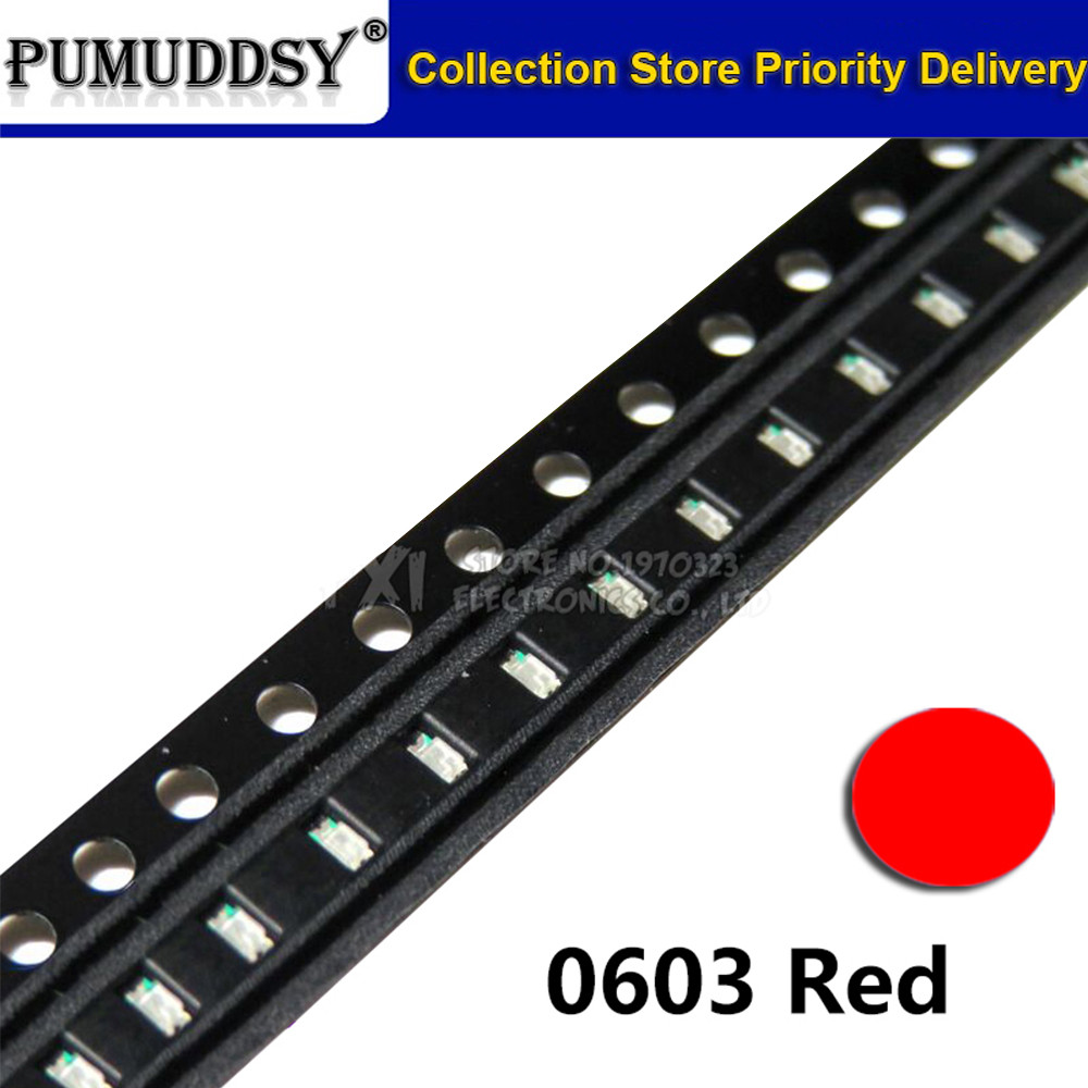 100 ชิ้นสีแดง 0603 ไฟ LED SMD ใหม่ต้นฉบับ