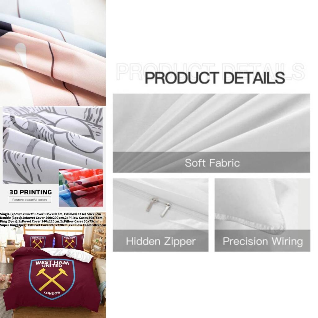 United West Ham ผ้าปูที่นอน พิมพ์ดิจิตอลนุ่มสบาย