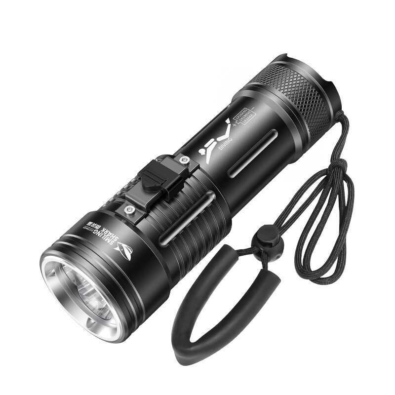 Smile Shark ไฟฉายดําน้ําแบบพกพากลางแจ้งผจญภัยไฟฉายดําน้ํา Tricolor Light Source Highlight Outdoor