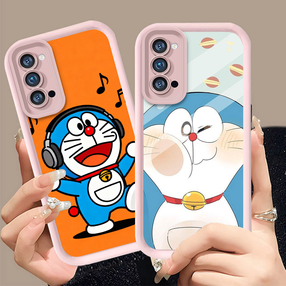 Q-6 Doraemon cute ขาวดำเคสโทรศัพท์หรับ OPPO Reno 5F 5 4F Iite 4 5Z Lite 5G ปกสีชมพู