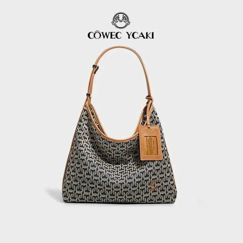 [Cywe 002]Côwec YCAKI กระเป๋าถือสะพายไหล่แฟชั่น CYWE ความจุมาก ทำจากผ้าซาตินและ Jacquard รวมกระเป๋า 