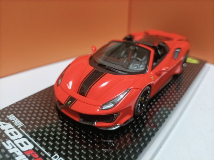 DF 1 43 Ferrari 488 Pista Spider Convertible Version Supercar เรซิ่นรุ่นสีส้มสีแดง