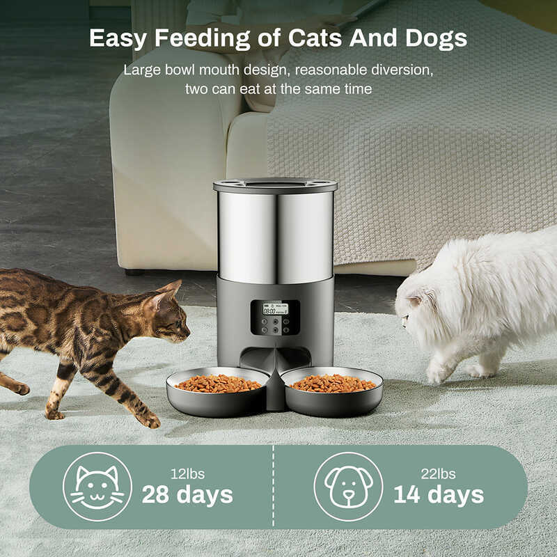 Pet Smart Pet Feeder ปุ่มให้อาหารเชิงปริมาณเวลา Cat Dog Pet Feeder