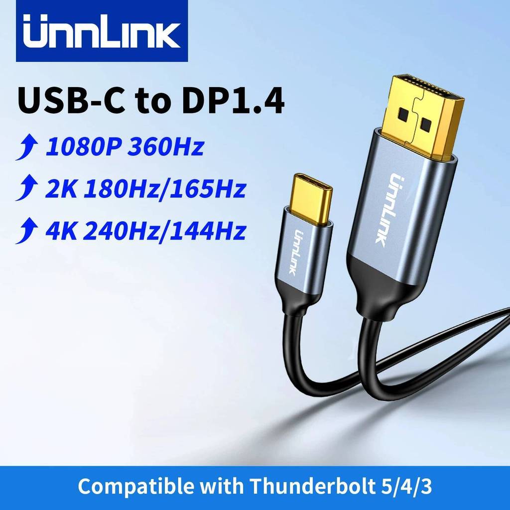 ใหม่ Unnlink สาย USB C ถึง DisplayPort 8K@60Hz Type-C ถึง DP 1.4, 4K@144Hz/240Hz, 2K@180Hz/165Hz รอง