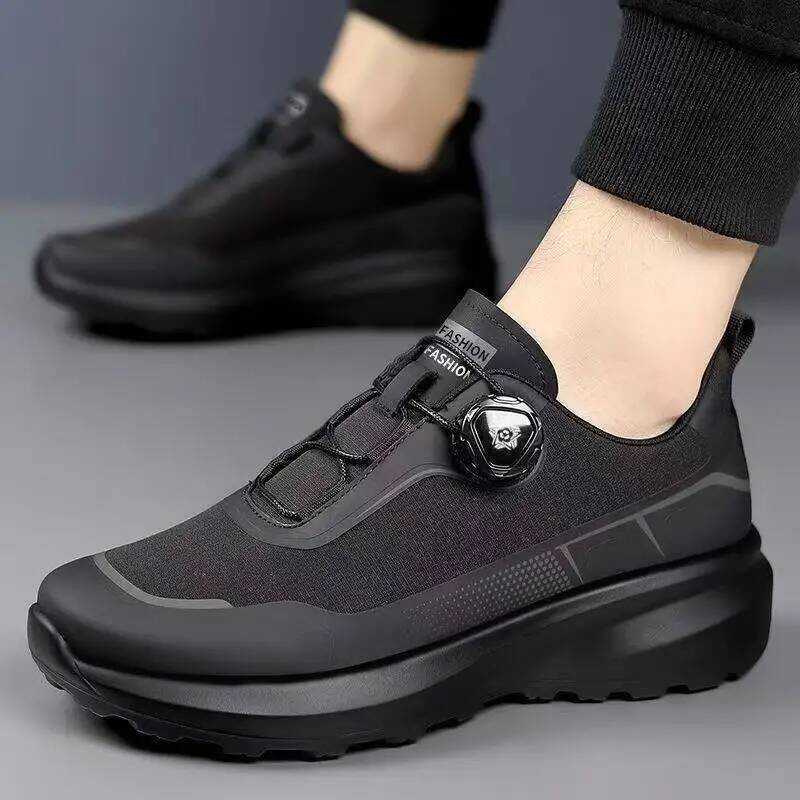 Rotating Button Men's Casual Shoes Black Commuter Shoes Platform Non-Slip Outdoor Sports Shoes Men