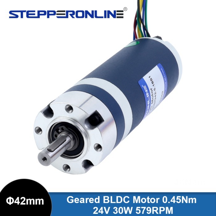 STEPPERONLINE 24V 30W 579RPM Geared Brushless DC Motor 1.66A 0.45Nm w/ 5.18:1 Planetary Gearbox 3 P