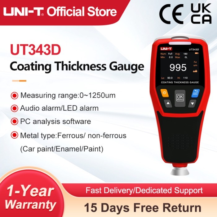 UNI-T UT343D Coating Thickness Gauge Digital FE/NFE Metal Car Paint Thickness Meter LCD Backlight C
