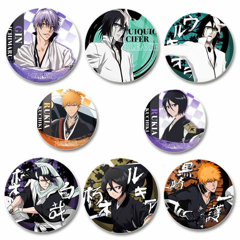 Bleach อะนิเมะเข็มกลัดรอบ Handmade Pins Rukia Renji Byakuya Kuchiki Byakuya Sajin Renji การ์ตูน Badg