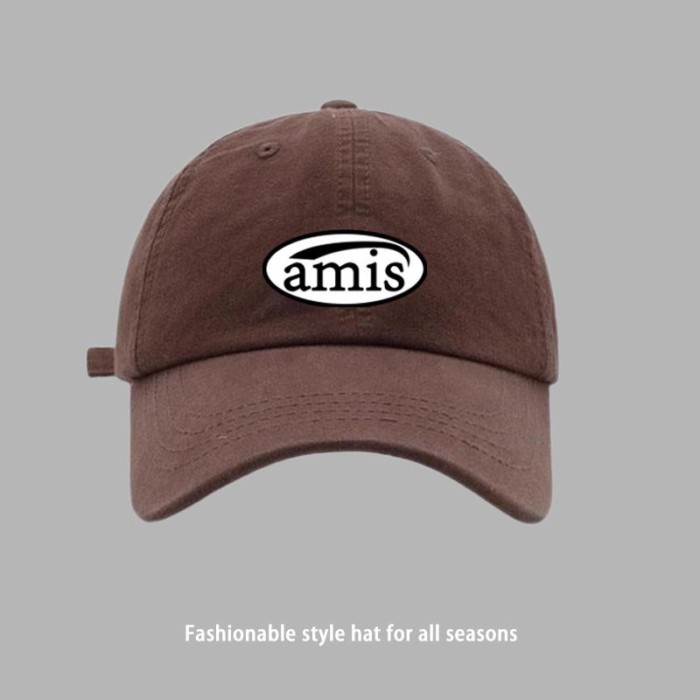 Amis Letter Hard Top เบสบอลหมวกออกแบบอินเทรนด์หมวกหัวใหญ่กลางแจ้ง Sun Protection Peaked หมวกสําหรับช