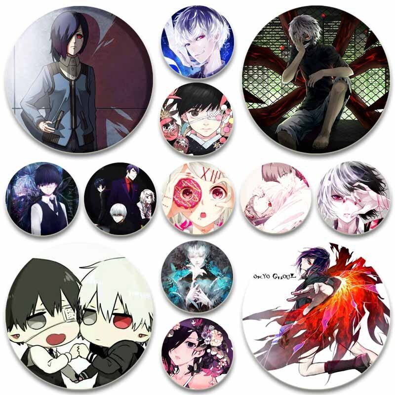อะนิเมะ Tokyo Ghoul เข็มกลัดสําหรับกระเป๋าเป้สะพายหลังอะนิเมะรูป Lapel Pins Kaneki Ken JUZO SUZUYA R