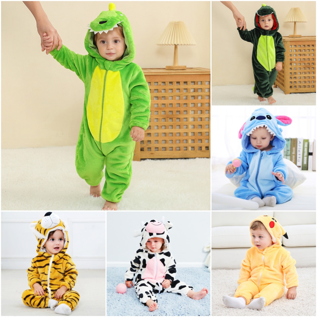 ชุดแขนยาวแบบมีฮู้ดเนื้อผ้าฟล่านนุ่มสำหรับทารกและเด็กเล็ก ลายการ์ตูนไดโนเสาร์และPikachu เหมาะสำหรับงานปาร์ตี้คริสต์มาสและฮาโลวีン