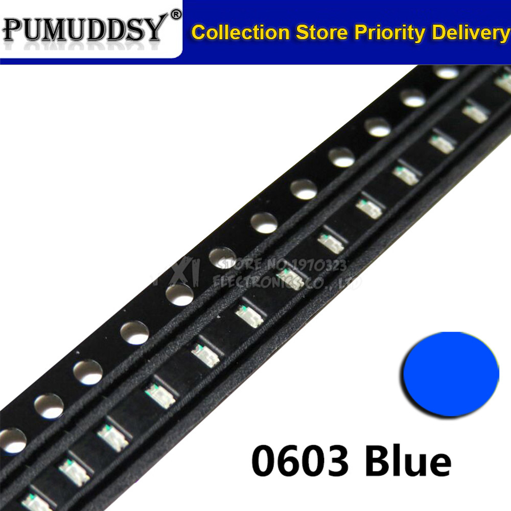 100 ชิ้นสีฟ้า 0603 ไฟ LED SMD ใหม่ต้นฉบับ