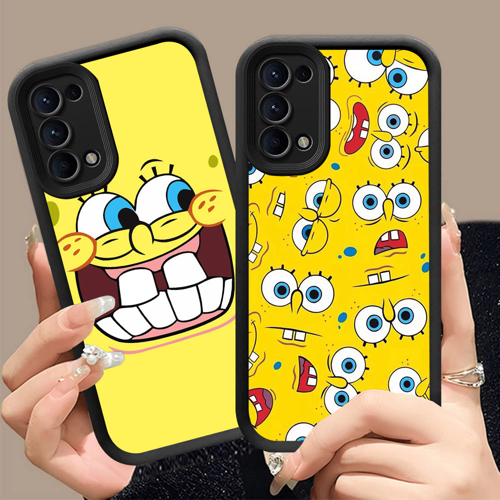 Q-25 SpongeBob ขาวดำเคสโทรศัพท์หรับ OPPO Reno 5F 5 4F Iite 4 5Z Lite 5G ปกสีชมพู