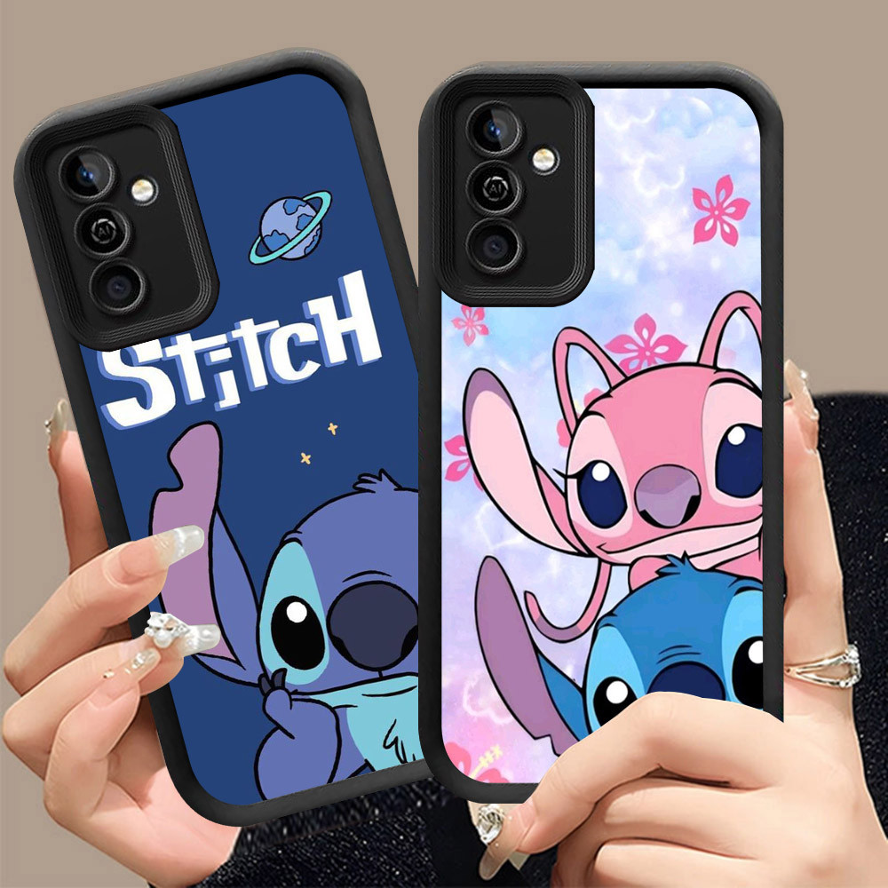 Q-30 Cute Stitch ขาวดำเคสโทรศัพท์หรับ Samsung A54 A56 A36 A37 A55 A35 A16 5G ปกสีชมพู